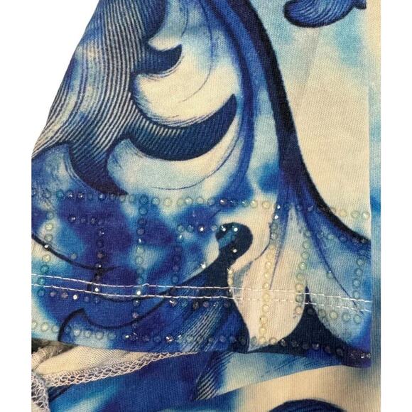 Versace Collection T-Shirt Rhinestone Blue Wave 42 UK 10 US 6 S Runway Baroque - Picture 2 of 9